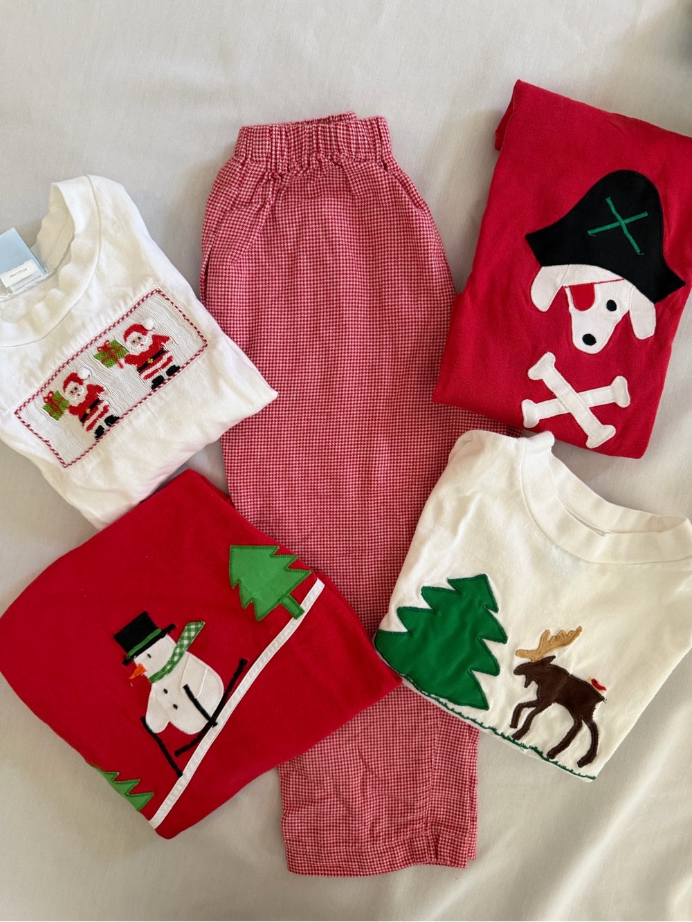 Appliqué Smocking Tops and Coordinating Houndstooth Red Pants